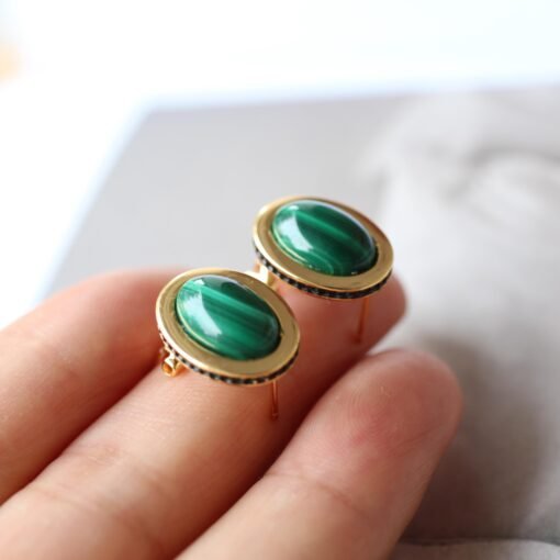 Natural Malachite Studs Earrings With Silver|Malachite Jewelry|Dainty Green Stud Earrings|Vintage Malachite Earring|Perfect Anniversary Gift - Image 5