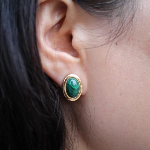 Natural Malachite Studs Earrings With Silver|Malachite Jewelry|Dainty Green Stud Earrings|Vintage Malachite Earring|Perfect Anniversary Gift - Image 4