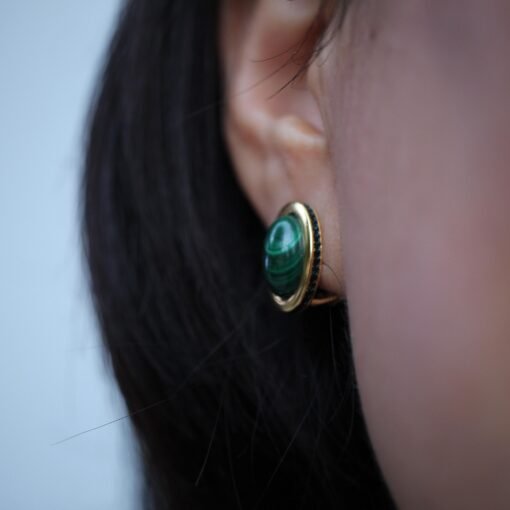 Natural Malachite Studs Earrings With Silver|Malachite Jewelry|Dainty Green Stud Earrings|Vintage Malachite Earring|Perfect Anniversary Gift - Image 8