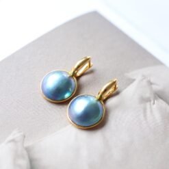 Natural Blue Mabe Pearl Drop Earrings s925 Silver|Modern Mabe Pearl Jewelry|Statement mabe Pearl Earring|Real Mabe Pearl|Anniversary Gift