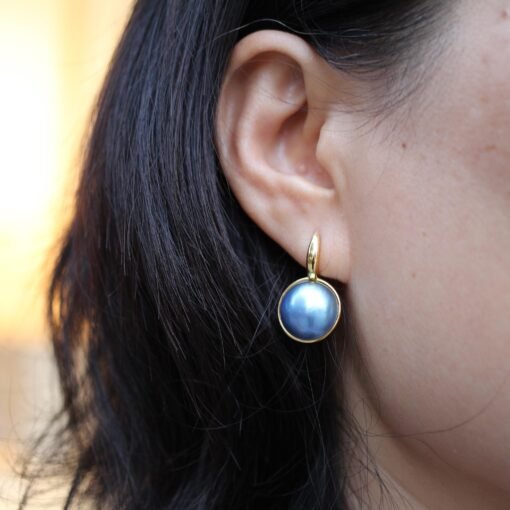 Natural Blue Mabe Pearl Drop Earrings s925 Silver|Modern Mabe Pearl Jewelry|Statement mabe Pearl Earring|Real Mabe Pearl|Anniversary Gift - Image 4