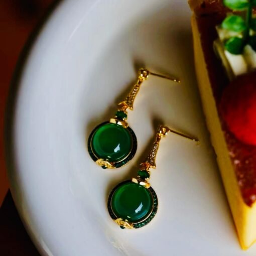 Authentic Cabochon Green Chalcedony Drop Earring 925 Silver|Unique Green Zircon Drop Earrings/Natural Vintage Green Gemstone Jewelry Women - Image 7