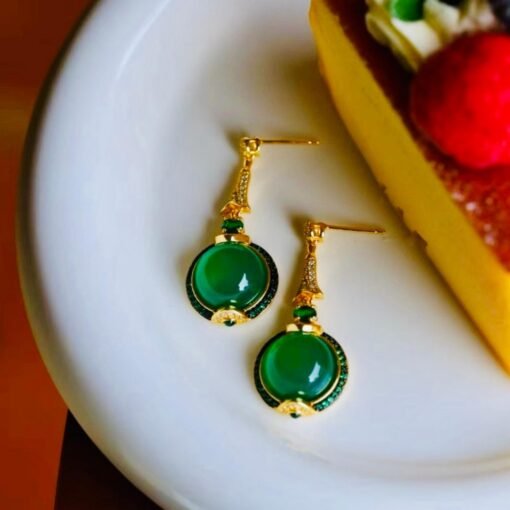Authentic Cabochon Green Chalcedony Drop Earring 925 Silver|Unique Green Zircon Drop Earrings/Natural Vintage Green Gemstone Jewelry Women
