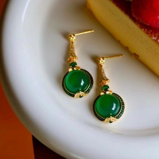 Authentic Cabochon Green Chalcedony Drop Earring 925 Silver|Unique Green Zircon Drop Earrings/Natural Vintage Green Gemstone Jewelry Women - Image 2