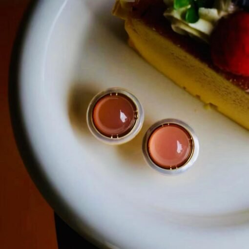 Authentic Round Pink Agate Stud Earring 925 Silver|Unique Modern Pink Gemstone Stud Earrings/Natural Statement Pink Gem Jewelry Women - Image 8