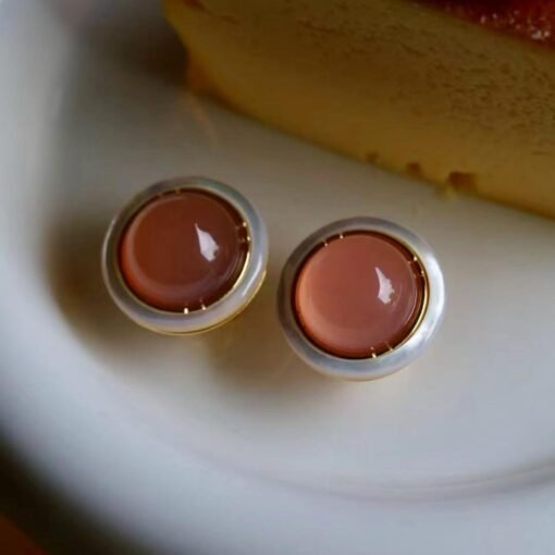 Authentic Round Pink Agate Stud Earring 925 Silver|Unique Modern Pink Gemstone Stud Earrings/Natural Statement Pink Gem Jewelry Women - Image 6