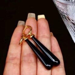 Genuine Long Pear Shape Black Agate Earrings Silver|Unique Black Gemstone Earrings Women|Statement Minimalist Black Agate Earring
