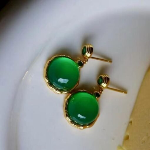 Authentic Cabochon Green Chalcedony Drop Earring 925 Silver|Unique Green Zircon Drop Earrings/Natural Vintage Green Gemstone Jewelry Women - Image 3