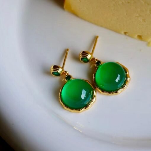 Authentic Cabochon Green Chalcedony Drop Earring 925 Silver|Unique Green Zircon Drop Earrings/Natural Vintage Green Gemstone Jewelry Women - Image 4