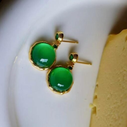 Authentic Cabochon Green Chalcedony Drop Earring 925 Silver|Unique Green Zircon Drop Earrings/Natural Vintage Green Gemstone Jewelry Women
