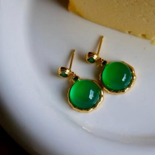 Authentic Cabochon Green Chalcedony Drop Earring 925 Silver|Unique Green Zircon Drop Earrings/Natural Vintage Green Gemstone Jewelry Women - Image 8