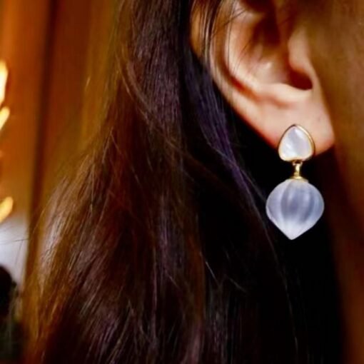 Natural Quartz with Mother of Pearl Teardrop Earrings silver/Unique Chunky Quartz Drop Earrings Women/Art Deco Modern Quartz Earring Gold - Image 4