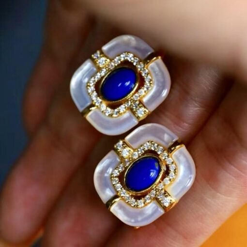 Genuine Lapis Lazuli Studs Earring sterling silver|Statement lapis lazuli studsOval lapis lazuli studsVintage Antique Lapis Lazuli stud - Image 2