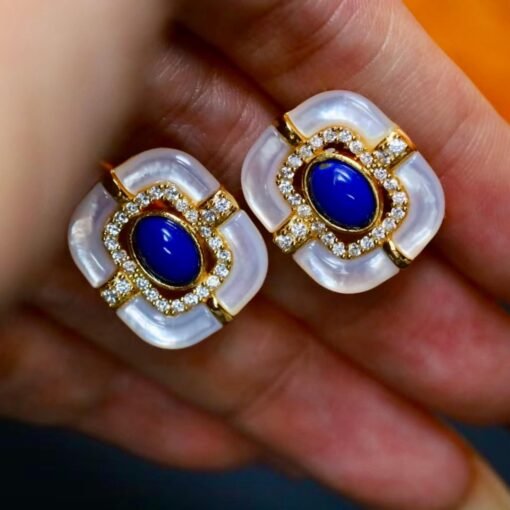 Genuine Lapis Lazuli Studs Earring sterling silver|Statement lapis lazuli studsOval lapis lazuli studsVintage Antique Lapis Lazuli stud - Image 3