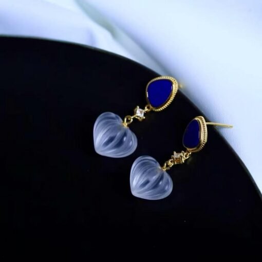 Natural Quartz with Lapis Lazuli Teardrop Earrings silver/Unique Chunky Quartz Drop Earrings Women/Art Deco Vintage Quartz Earrings Gold - Image 8