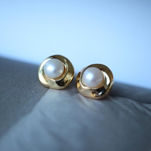 Vintage freshwater pearl stud earrings sterling silver|Real Pearl Studs Earrings gold|Antique Pearl EarringsArt Deco Pearl Earrings Gold