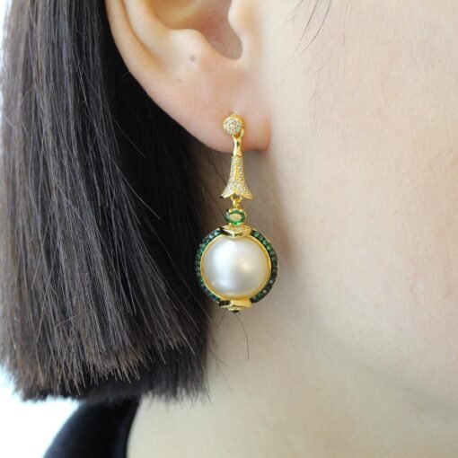 Natural Seawater Mabe Pearl Drop arrings s925 Silver|Vintage Bezel Mabe Pearl Earring|Unqiue Art Deco Pearl earring|Perfect wedding earrings - Image 4