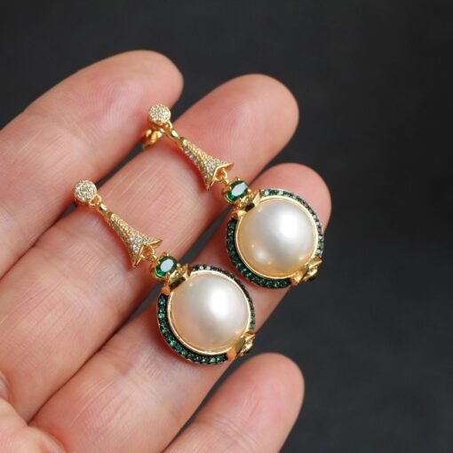 Natural Seawater Mabe Pearl Drop arrings s925 Silver|Vintage Bezel Mabe Pearl Earring|Unqiue Art Deco Pearl earring|Perfect wedding earrings - Image 3