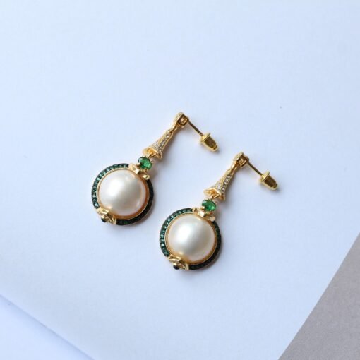 Natural Seawater Mabe Pearl Drop arrings s925 Silver|Vintage Bezel Mabe Pearl Earring|Unqiue Art Deco Pearl earring|Perfect wedding earrings