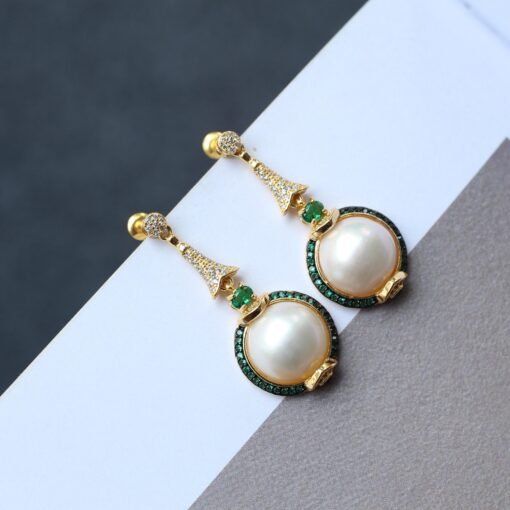 Natural Seawater Mabe Pearl Drop arrings s925 Silver|Vintage Bezel Mabe Pearl Earring|Unqiue Art Deco Pearl earring|Perfect wedding earrings - Image 2