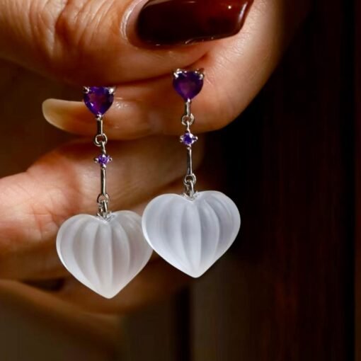 Natural Quartz with Amethyst Teardrop Earrings silver/Unique Chunky Quartz Drop Earrings Women/Art Deco Modern Statement Quartz Earrings - Image 3