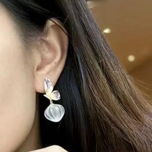 Natural Butterfly Quartz Teardrop Earrings s925 silver/Unique Chunky Quartz Drop Earrings Women/Handmade Art Deco Modern Quartz Earrings - Image 4