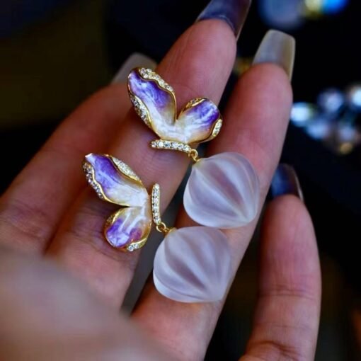 Natural Butterfly Quartz Teardrop Earrings s925 silver/Unique Chunky Quartz Drop Earrings Women/Handmade Art Deco Modern Quartz Earrings - Image 5