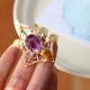 Unique Spider silver brooch with amethyst women/Vintage Amethyst brooch silver|Natural Gemstone brooches|Art deco brooch antique