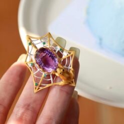 Unique Spider silver brooch with amethyst women/Vintage Amethyst brooch silver|Natural Gemstone brooches|Art deco brooch antique