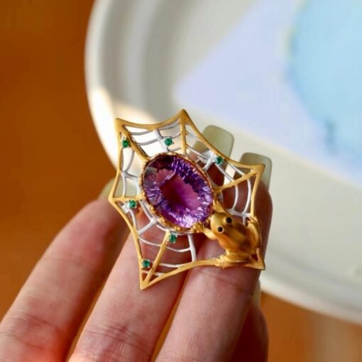 Unique Spider silver brooch with amethyst women/Vintage Amethyst brooch silver|Natural Gemstone brooches|Art deco brooch antique - Image 6
