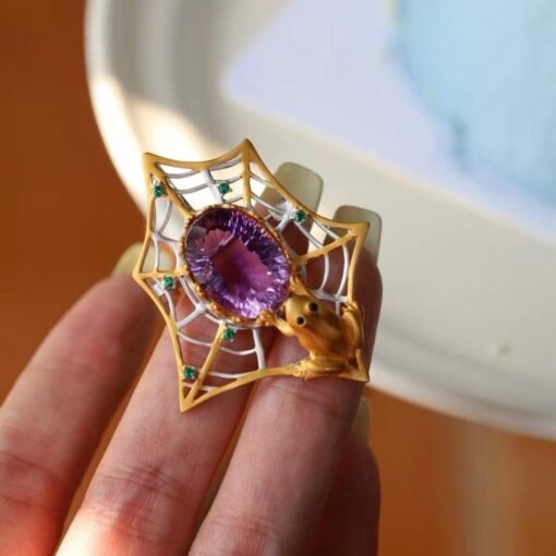 Unique Spider silver brooch with amethyst women/Vintage Amethyst brooch silver|Natural Gemstone brooches|Art deco brooch antique - Image 2