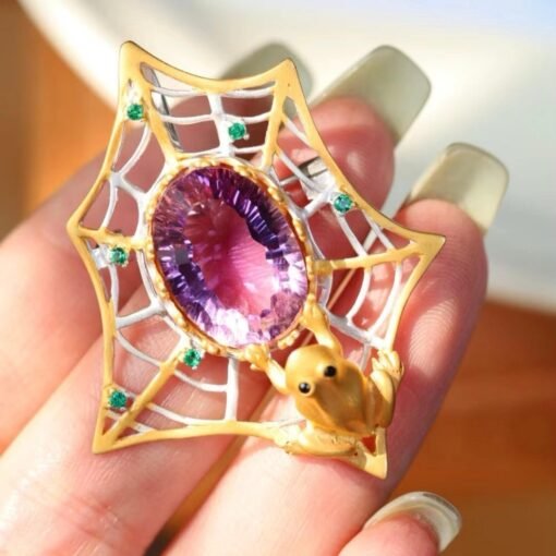 Unique Spider silver brooch with amethyst women/Vintage Amethyst brooch silver|Natural Gemstone brooches|Art deco brooch antique - Image 3