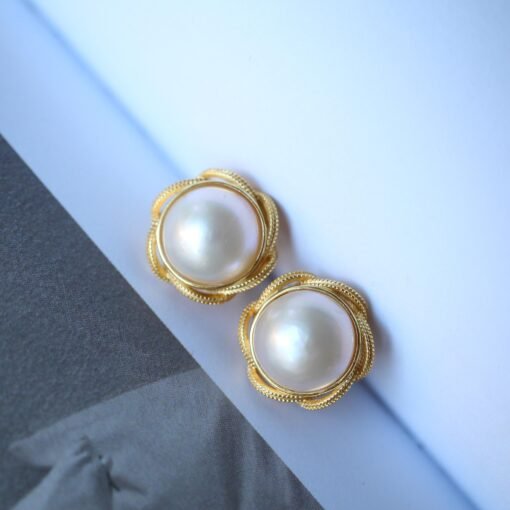Natural Mabe Pearl Earrings s925 Silver|Vintage Mabe Pearl Jewelry|Statement Pearl Earrings|Bridal Pearl earrings|Perfect wedding earrings - Image 2