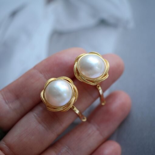 Natural Mabe Pearl Earrings s925 Silver|Vintage Mabe Pearl Jewelry|Statement Pearl Earrings|Bridal Pearl earrings|Perfect wedding earrings - Image 7