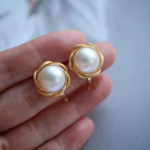 Natural Mabe Pearl Earrings s925 Silver|Vintage Mabe Pearl Jewelry|Statement Pearl Earrings|Bridal Pearl earrings|Perfect wedding earrings - Image 3