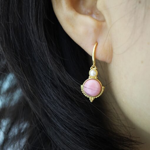 Genuine Pearl Dangle earring s925 silver|Vintage Pink Gemstone Jewelry|Antique Unique Pearl Earring For Her|Real pearl dangle earring women - Image 4