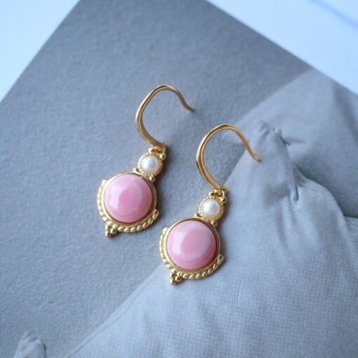 Genuine Pearl Dangle earring s925 silver|Vintage Pink Gemstone Jewelry|Antique Unique Pearl Earring For Her|Real pearl dangle earring women
