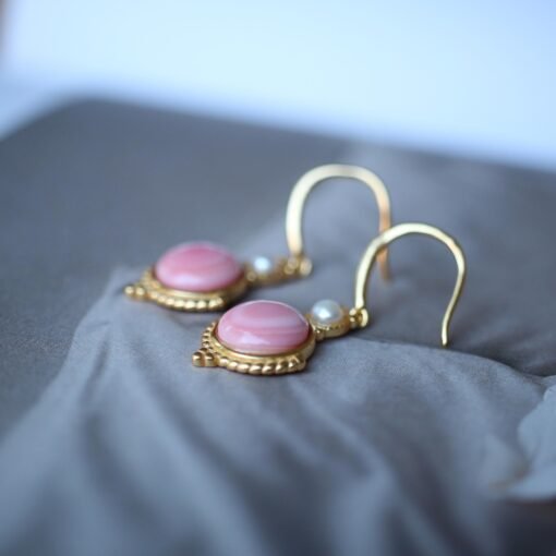 Genuine Pearl Dangle earring s925 silver|Vintage Pink Gemstone Jewelry|Antique Unique Pearl Earring For Her|Real pearl dangle earring women - Image 5
