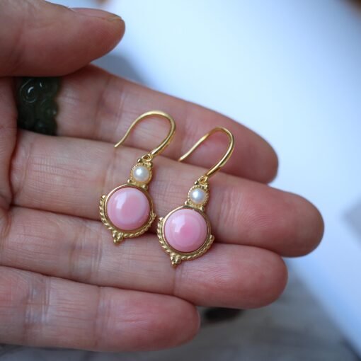 Genuine Pearl Dangle earring s925 silver|Vintage Pink Gemstone Jewelry|Antique Unique Pearl Earring For Her|Real pearl dangle earring women - Image 3