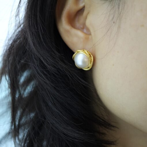 Natural Mabe Pearl Earrings s925 Silver|Vintage Mabe Pearl Jewelry|Statement Pearl Earrings|Bridal Pearl earrings|Perfect wedding earrings - Image 4