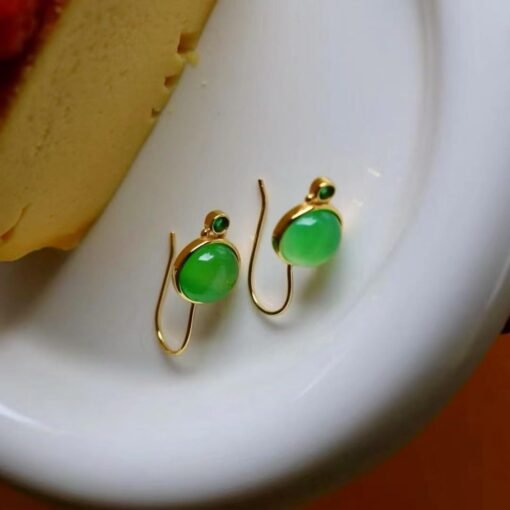 Authentic Cabochon Green Chalcedony Drop Earring Silver|Unique Green Gem Drop Earrings/Natural Minimalist Green Gemstone Jewelry Women - Image 5