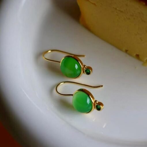 Authentic Cabochon Green Chalcedony Drop Earring Silver|Unique Green Gem Drop Earrings/Natural Minimalist Green Gemstone Jewelry Women - Image 6
