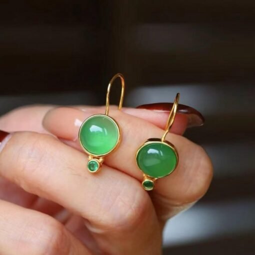 Authentic Cabochon Green Chalcedony Drop Earring Silver|Unique Green Gem Drop Earrings/Natural Minimalist Green Gemstone Jewelry Women - Image 8