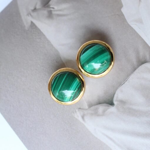 Natural Malachite Studs Earrings silver|Statement Malachite Jewelry|Charm Vintage reen Earring|Hemisphere Malachite Earringbridesmaids gift - Image 8