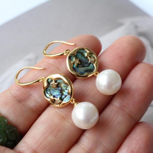 Genuine Pearl drop Earring s925 silver|Modern 12mm Pearl Drop|Unique June Birthstone Gift|Art deco Pearl Dangle Earrings|Charm Pearl Earring - Image 3