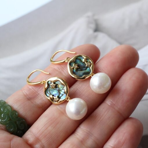 Genuine Pearl drop Earring s925 silver|Modern 12mm Pearl Drop|Unique June Birthstone Gift|Art deco Pearl Dangle Earrings|Charm Pearl Earring - Image 6