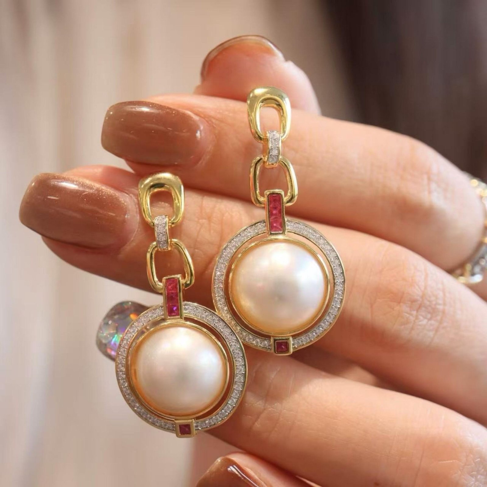 Natural Seawater Mabe Pearl Drop arrings s925 Silver|Vintage Bezel Mabe Pearl Earring|Unqiue Art Deco Pearl earring|Perfect wedding earrings - Image 2