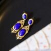 Vintage Lapis Lazuli Drop Gold Plated silver|Natural lapis lazuli Earrings womenUnique Blue Gemstone EarringArt deco lapis lazuli Earrings