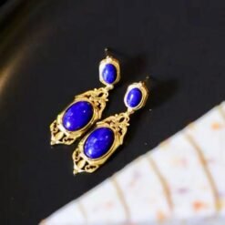 Vintage Lapis Lazuli Drop Gold Plated silver|Natural lapis lazuli Earrings womenUnique Blue Gemstone EarringArt deco lapis lazuli Earrings