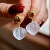 Natural Quartz with Garnet Teardrop Earrings silver/Unique Chunky Quartz Drop Earrings Women/Art Deco Vintage Statement Quartz Earrings Gold